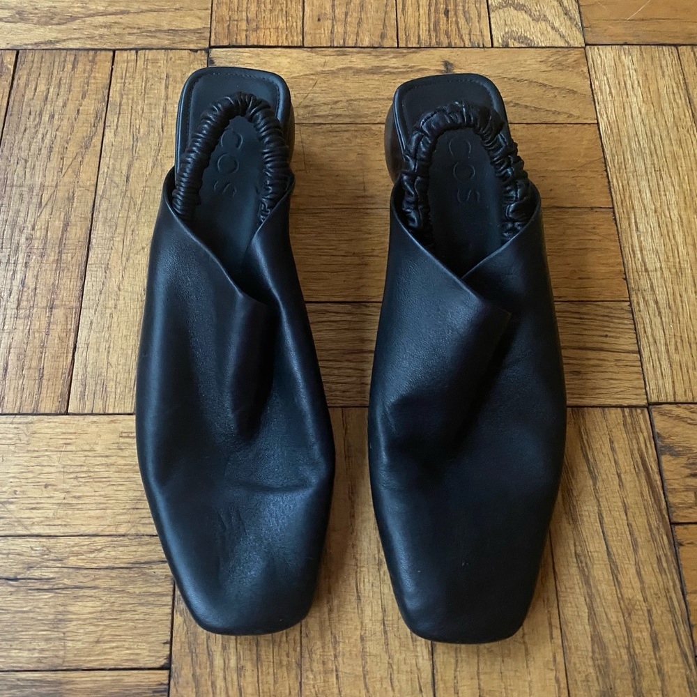 COS Black Sling-Back Mules, Size 9